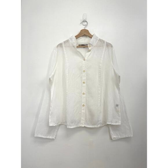 FLAX Coastal 100% Linen Lightweight Airy Mandarin Collar Button-Down Shirt - Med - Picture 10 of 10